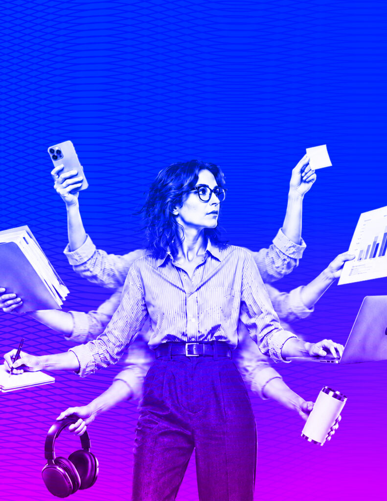 Basis AI and the Future of Marketing 2026 cover art showing a marketer with many arms holding a phone, laptop, charts and notes