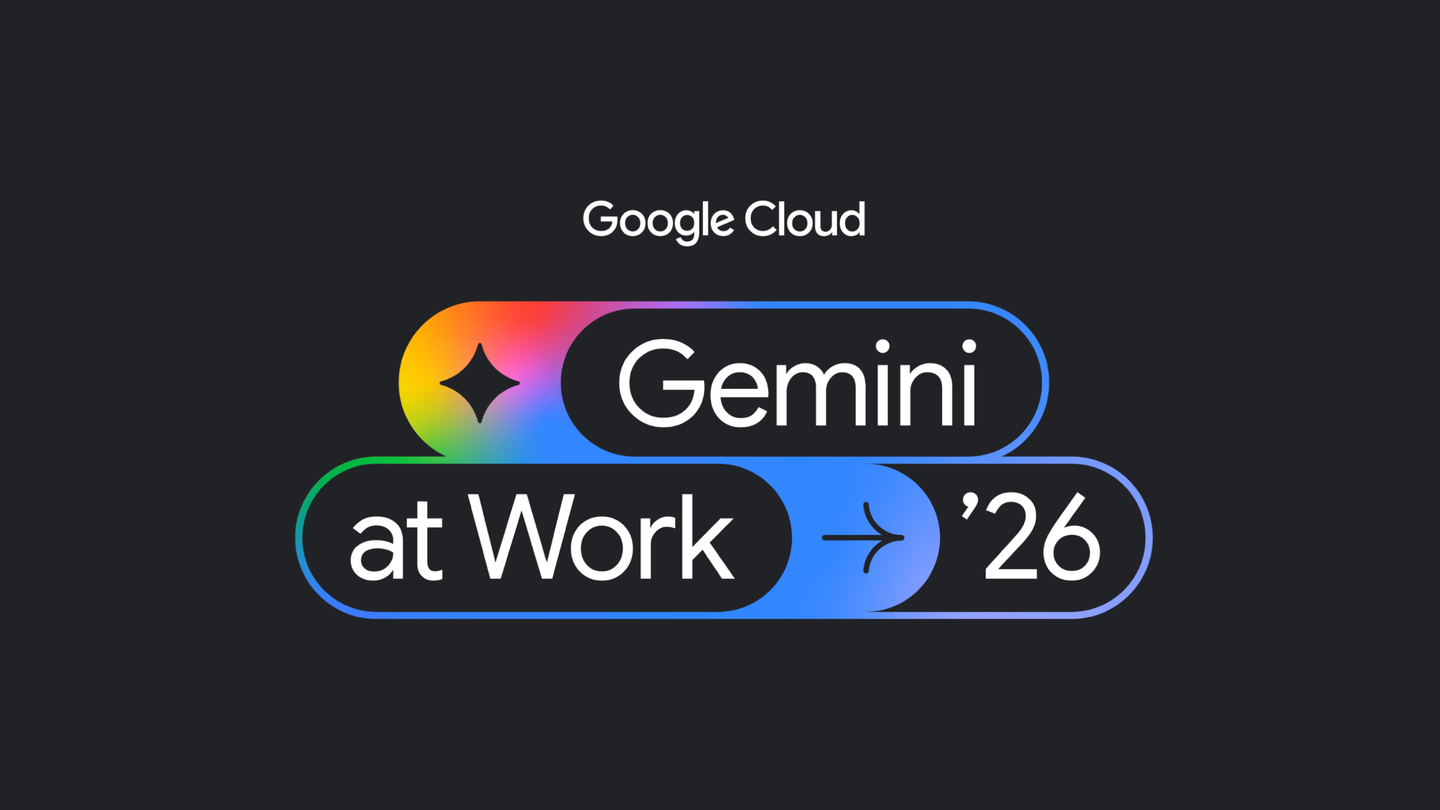 Google Cloud title card reading Gemini at Work '26 in white text inside rounded multicolor outlines on a dark background.