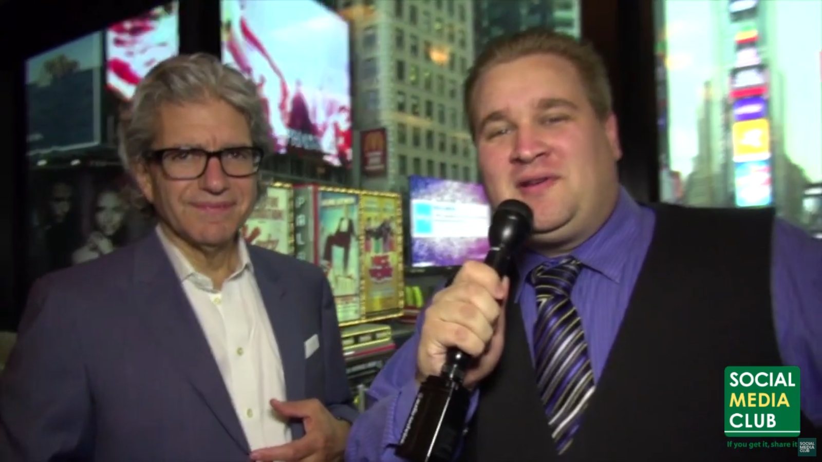 Basil Puglisi interviewing David Sable of Young & Rubicam in Times Square for Social Media Club